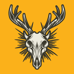 deer skull head vector design in retro style