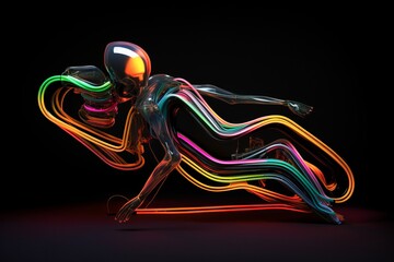 Obraz na płótnie Canvas The fluidity of movement in a digital sculpture neon