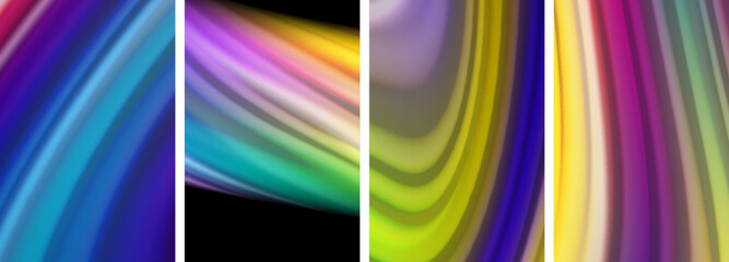 Colorfulness and art in a pattern of four colorful waves on a black background