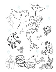Mermaid coloring paper