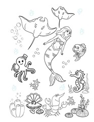 Obraz premium Mermaid coloring paper