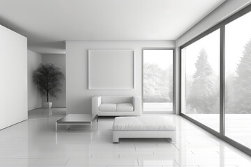 simple living room with a sofa and table placed in the room