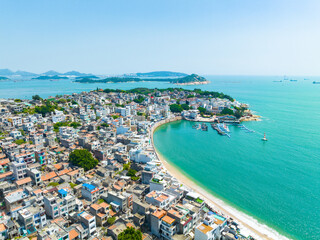 Aerial photography of the fishing village on the coast of Dongshan Island, Zhangzhou, Fujian, China