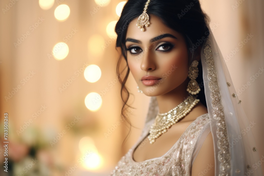 Wall mural portrait of a happy hindu girl bride