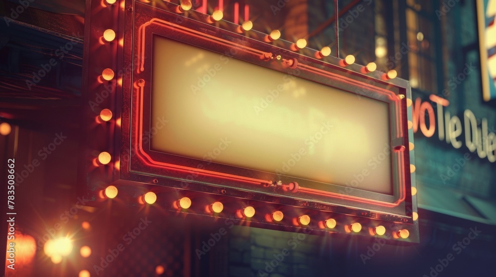 Poster blank mockup of a fourth of july event marquee sign with flashing lights and customizable message op