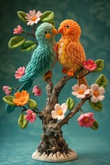PlayDoh sculpture, two lovebirds in a flowering tree