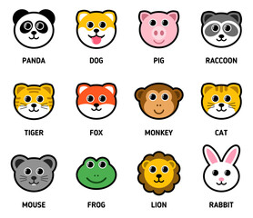 vector collection of cute cartoon animal heads