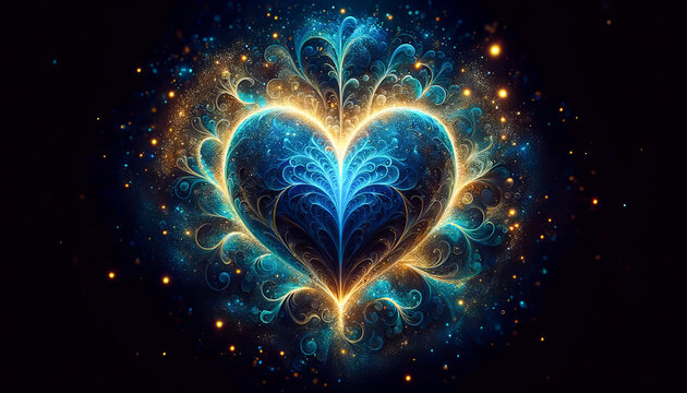 A heart shines with intricate fractals