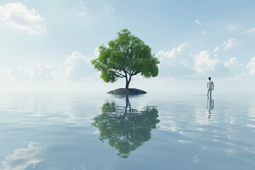 Tree immersed in tranquil waters - obrazy, fototapety, plakaty