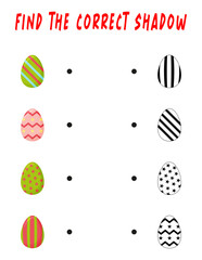 Find the right shade. Educational game with eggs. A worksheet for children. Preschool education