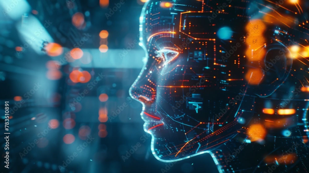 Poster AI (Artificial Intelligence) concept. Deep learning. GUI (Graphical User Interface).