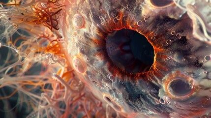 A closeup view of an Euglenoids eye spot can be seen in this image with its distinct red pigment and lightsensitive structures.