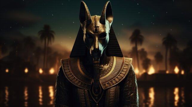 Anubis, god of ancient Egypt. The ancient Egyptian god of death and the world of the dead. Ai-generated. - Powered by Adobe