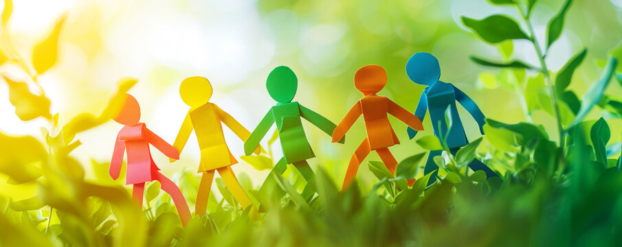 Colorful paper human figures linked together, Symbolizing unity and diversity