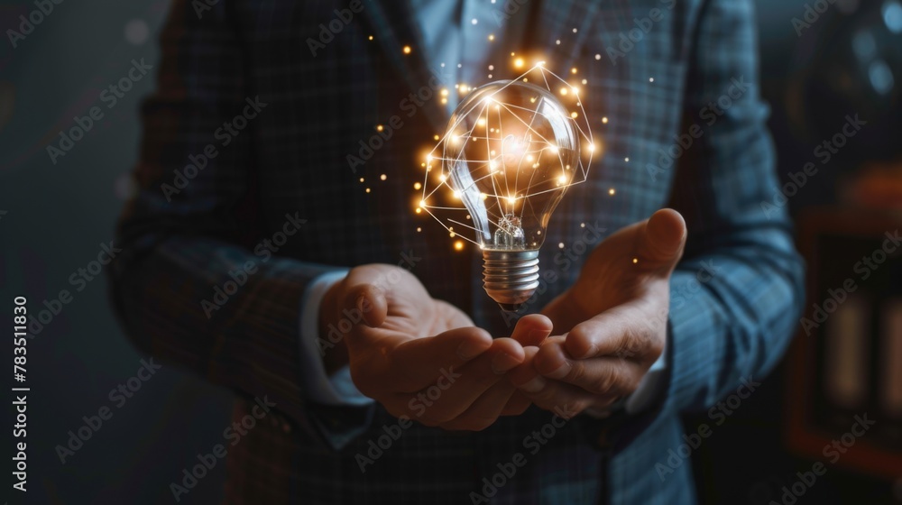 Aufkleber businessman holding light blub with virtual global internet connection. global internet connection a