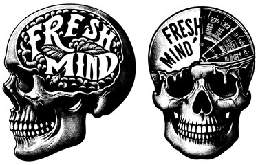 skull and crossbones with the typography word fresh mind vector illustration. Apparel t-shirt design.