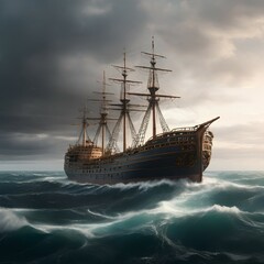 old ship in the sea - obrazy, fototapety, plakaty