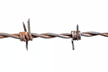 Close up of barb wire isolated on white background 