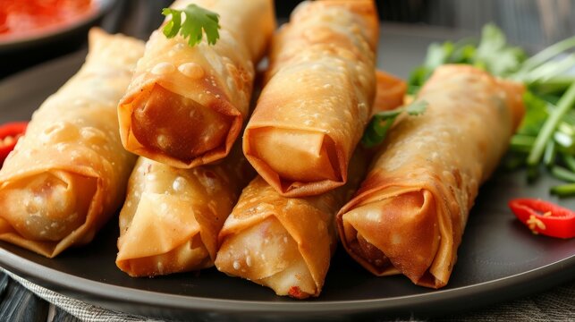 Pork Spring Rolls These crispy and flavourful rolls are filled with a mixture of ground pork,