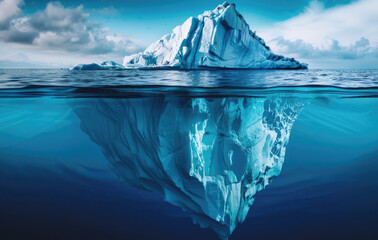 iceberg concept, above water part of iceberg is visible and below it more part under the surface is visible