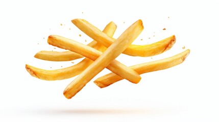 Flying potato fries, isolated on white background - obrazy, fototapety, plakaty