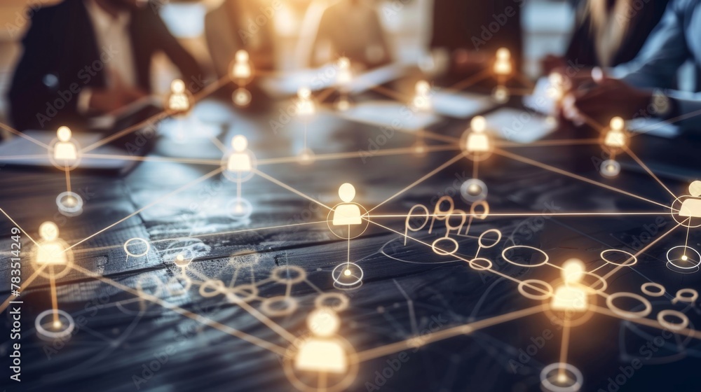 Poster Global business structure of networking. Analysis and data exchange customer connection, HR recruitment and global outsourcing, Customer service, Teamwork, Strategy, Technology and social network