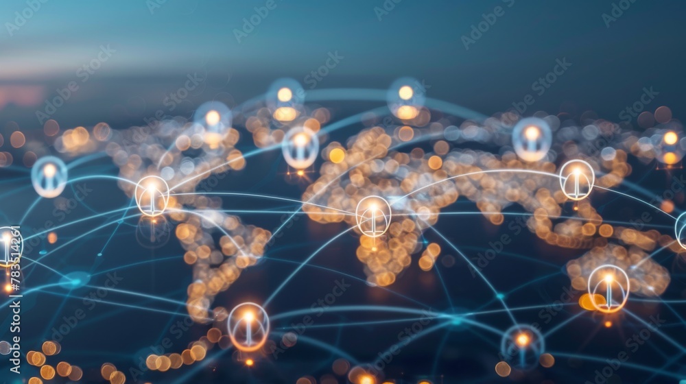 Poster Global business structure of networking. Analysis and data exchange customer connection, HR recruitment and global outsourcing, Customer service, Teamwork, Strategy, Technology and social network