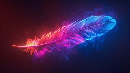 Radiant Feather Aglow with Neon Pink and Blue Hues