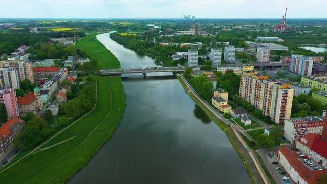 Panorama Bridge On The Odra River Opole Most Rzeka Aerial View Poland