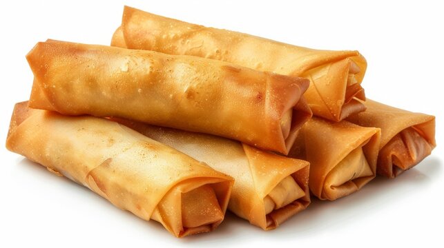 Spring rolls isolated. Rollos primavera pieces, fried rollito, arrollado, lumpia cuts, popiah, nem,
