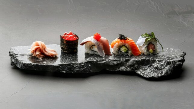 sushi set on the black stone