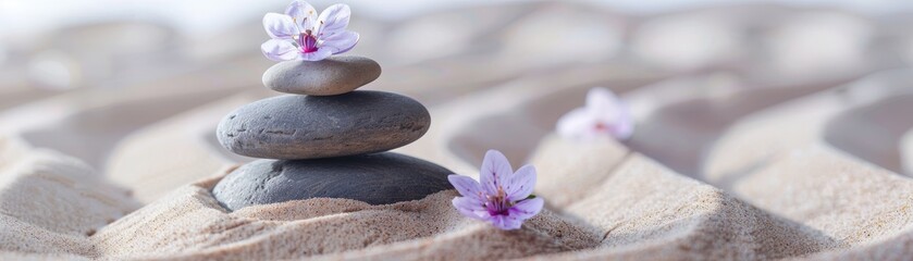 Naklejka na ściany i meble A Balanced stones on a bed of sand