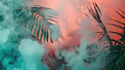 Saturated hues of jade and coral smoke - obrazy, fototapety, plakaty