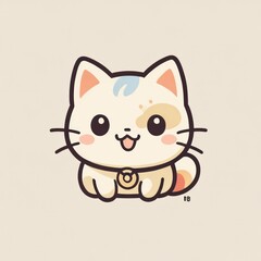 Obraz premium Happy Cartoon white Kitten Sitting