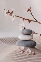 A Balanced stones on a bed of sand