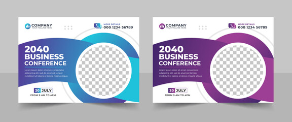 Creative technology conference webinar flyer template and business event banner invitation layout design. Technology conference social media banner layout, live webinar banner