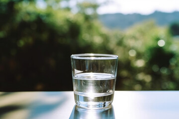 コップ, 水, 朝, 水が入ったコップ, テーブルに置かれたコップ, cup, water, morning, cup with water in it, cup on table