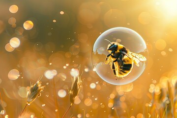A bee encased in a bubble