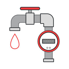 Economical hot water meter. Colored flat clipart. - 783519444