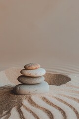 Fototapeta na wymiar a Balanced stones on a bed of sand