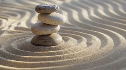 a Balanced stones on a bed of sand