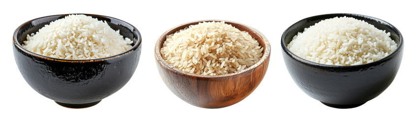 Bowls with rice isolated on transparent background - obrazy, fototapety, plakaty