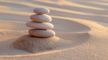 Fototapeta na wymiar a Balanced stones on a bed of sand