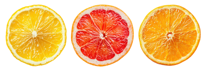 Round citrus slices isolated on transparent background