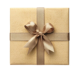 Gift box with a bow isolated on transparent background, top view