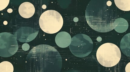 Abstract retro miracle pattern with a molecule inside, in dark green and light gray. Emphasizes negative space for a minimal look.
