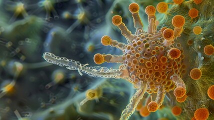 Fototapeta premium A microscopic image of a parasitic protozoa species attached to the interior of a host cell illustrating their ability to manipulate