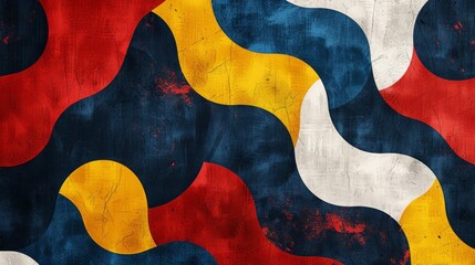 Abstract background pattern with dark navy blue, scarlet red, and lemon yellow. Emphasizes negative space with a minimal style.