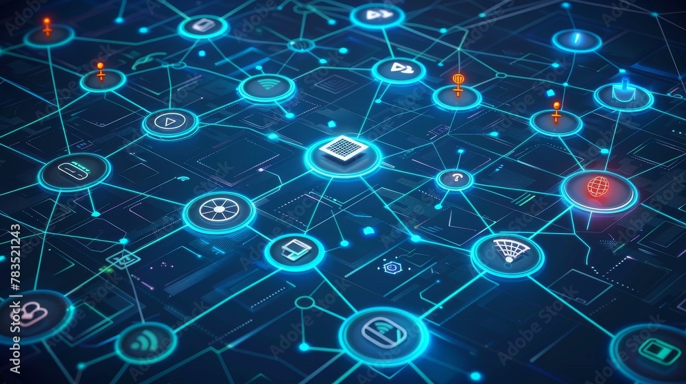 Poster digital connectivity: a 3d vector illustration of a digital network with nodes