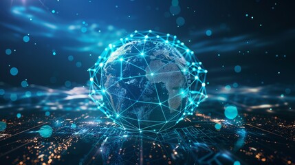 Naklejka na ściany i meble Global Connectivity: A 3D vector illustration of a globe surrounded by a digital network